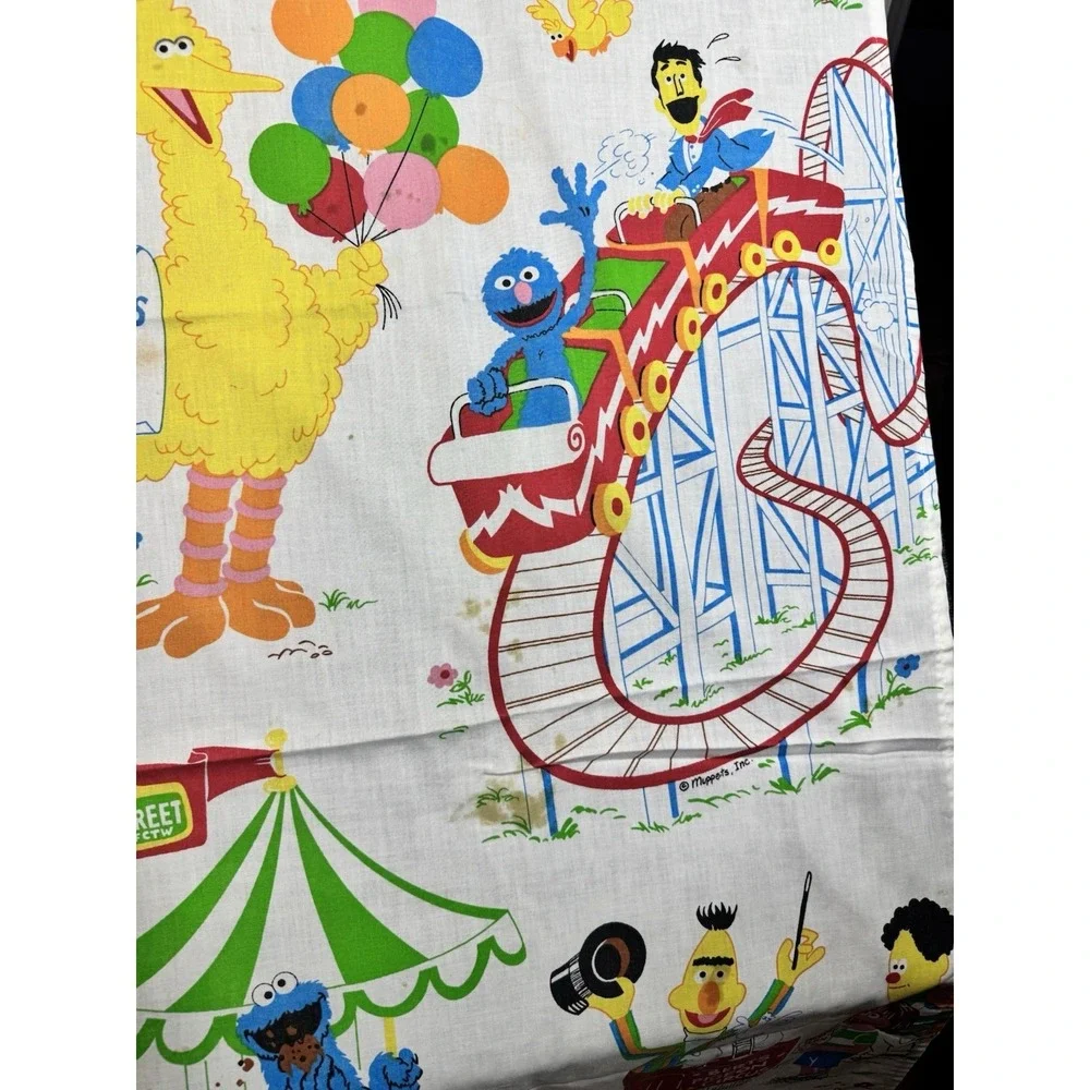 Sesame Street Vintage Cotton Flat Sheet Multicolor Cartoon Carnival Theme‎ twin
